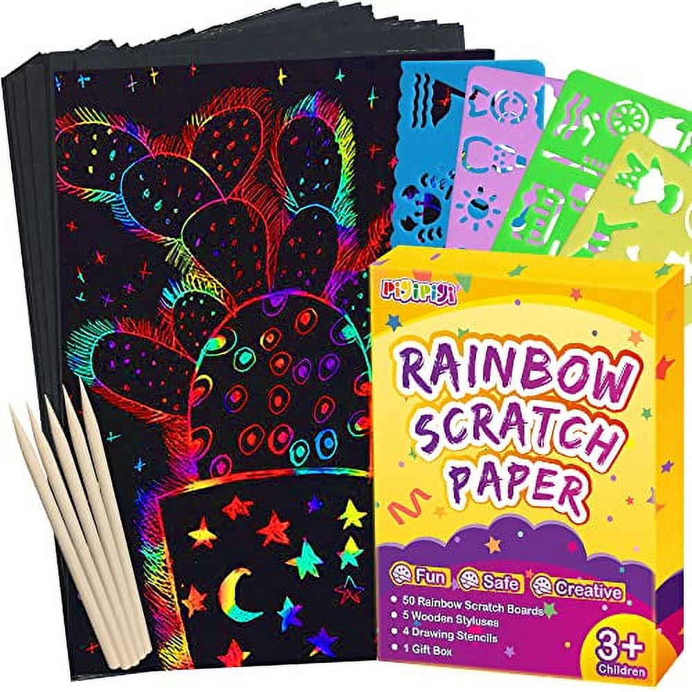 Chok 100 Pcs Scratch Off Rainbow Notes, 2 Wooden Styluses, Scratch Art  Paper, Rainbow Holographic Scratch-Off Paper for Kids 