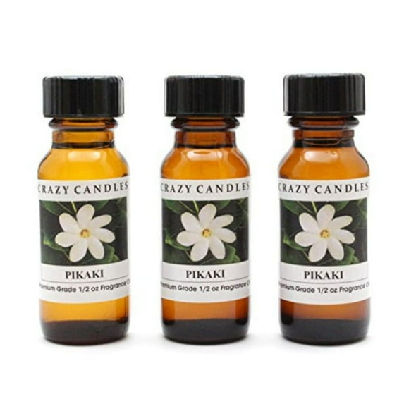 pikaki (pikake) 3 bottles 1/2 fl oz each (15ml) premium grade scented fragrance oil crazy candles (soft spices with white florals, tropical and fresh)