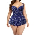 thumbnail image 1 of pimelu Bathing Suit Womens Swimsuits Modest Swimsuits for Women Plus Size Swimsuits One Piece Swimsuit for Women Floral Print Ruffle Hem Strap Swimdress Summer Beach Tankini Swimwear, 1 of 3