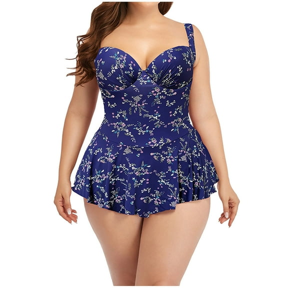 pimelu Bathing Suit Womens Swimsuits Modest Swimsuits for Women Plus Size Swimsuits One Piece Swimsuit for Women Floral Print Ruffle Hem Strap Swimdress Summer Beach Tankini Swimwear