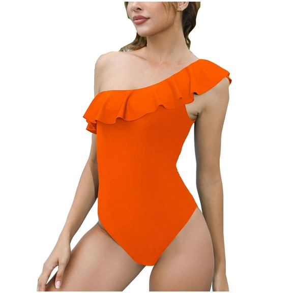 pimelu Bathing Suit Womens Swimsuits One Piece Swimsuit for Women Tankini Summer One Shoulder Ruffle Layer Trim Swimwear Girls Sexy Bikini Beachwear