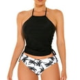 thumbnail image 1 of pimelu Bathing Suit Womens Swimsuits Two Piece Swimsuits for Women Bikini Sets Slim Strap Halter Tankini Sets with Drawstring Hawaiian Fashion Tree Print Swimwear with Trunks, 1 of 7