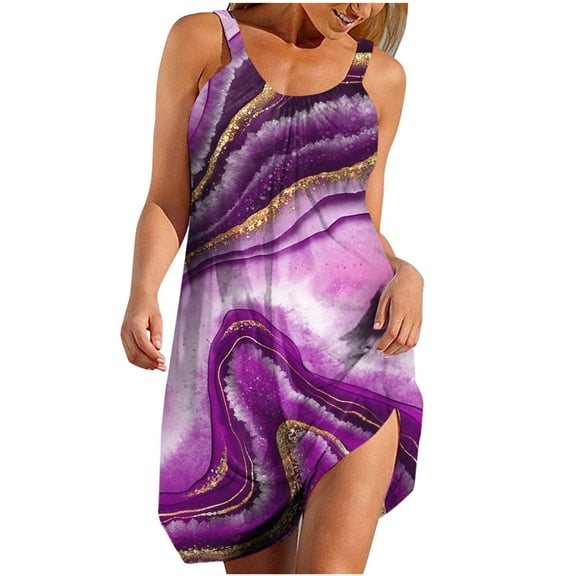 pimelu Boho Sundresses for Women 2024 Casual Dresses for WomenSleeveless Summer Beach Dresses Floral Print U Neck A Line Spaghetti Straps Mini Dresses Clothes