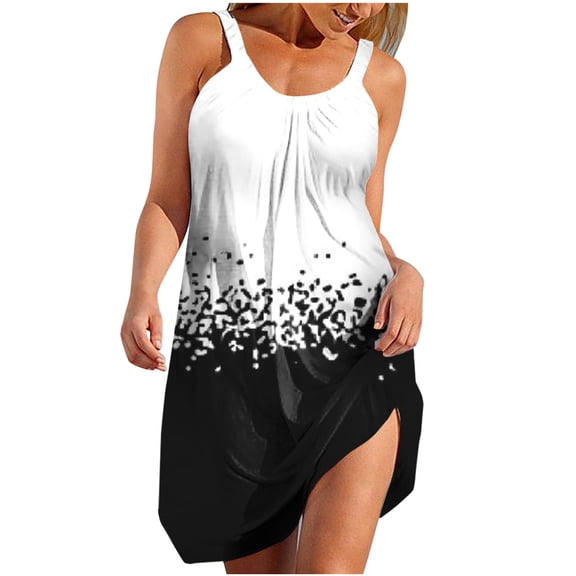 pimelu Boho Sundresses for Women 2024 Casual Dresses for WomenSleeveless Summer Beach Dresses Floral Print U Neck A Line Spaghetti Straps Mini Dresses Clothes