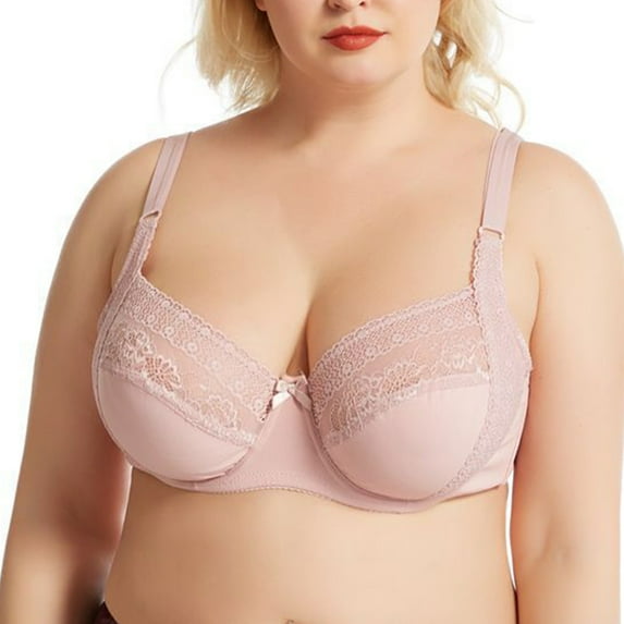 pimelu Bras for Women Push Up Bra for Women Full Coverage Compression T-Shirt Bras Elder Comfy Lightweight Lace Trim Plus Size Underwire Bra Black Bralette