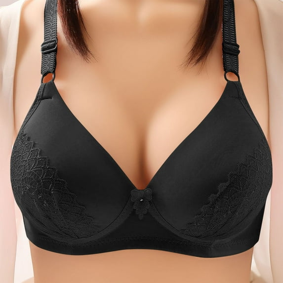 pimelu Bras for Women Push Up Bra for Women Full Coverage Underwire Full Figure Bras Elder Large Size Lace Trim Comfy Lightweight Compression T-shirt Bra Plus Size Bra