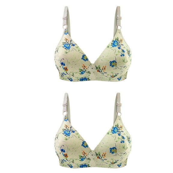 pimelu Bras for Women Push Up Bra for Women Underwire Compression T-Shirt Bras Elder 2pcs Plus Size Comfort Breathable Full Coverage Floral Bra Wireless Bra