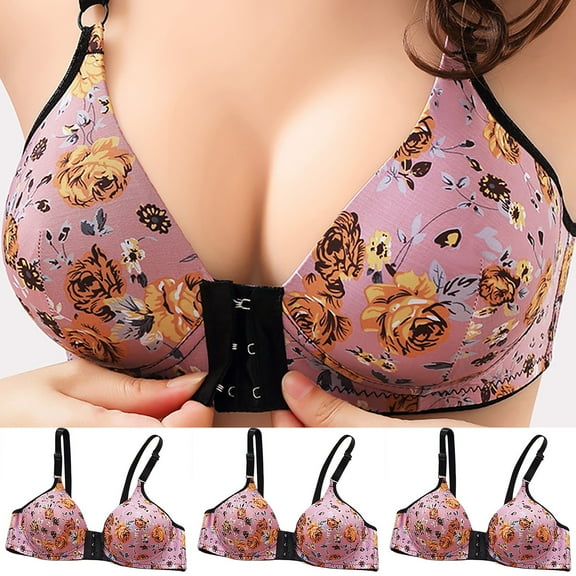 pimelu Bras for Women Push Up Bra for Women Underwire Convertible T-Shirt Bras Ladies 3pcs Large Size Front Closure Comfort Lightweight Compression Bra Lace Bra