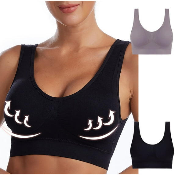 pimelu Bras for Women Sports Bras for Women Seamless Pullover Bralette Elder 2pcs Plus Size Comfort Breathable Push up Wireless Workout Bras Sports Bras for Women High Support