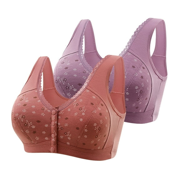 pimelu Bras for Women Wireless Bras for Women Full Coverage Seamless Full Figure Bras Ladies 2pcs Front Closure Plus Size Comfort Compression Bralettes Sports Bras