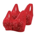 thumbnail image 1 of pimelu Bras for Women Wireless Bras for Women Full Coverage Seamless Full Figure Bras Ladies 2pcs Plus Size Front Closure Lace Trim Daily Bralette Wireless Bra, 1 of 5