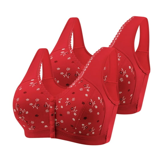 pimelu Bras for Women Wireless Bras for Women Full Coverage Seamless Full Figure Bras Ladies 2pcs Plus Size Front Closure Lace Trim Daily Bralette Wireless Bra
