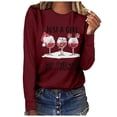 thumbnail image 1 of pimelu Christmas Shirts Clearance Trendy Christmas Shirts Womens Fashion Letter Print Wine Glasses Print Pullover Blouses Plus Size Crewneck Long Sleeve Tee Tops, 1 of 4