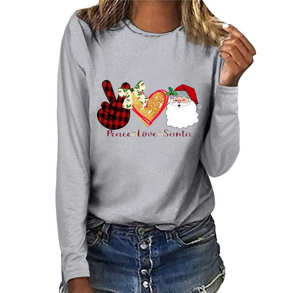 pimelu Christmas Shirts Womens Christmas Tops Ladies Classic Plaid Xmas Graphics Pullover Blouses Plus Size Lightweight Round Neck Long Sleeve Tee Shirts