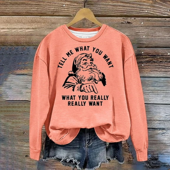 pimelu Christmas Sweater Christmas Santa Claus Sweatshirt for Women Trendy Letter Print Oversized Sweatshirt Ladies Round Neck Long Sleeve Pullover Blouses Tops
