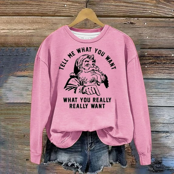 pimelu Christmas Sweater Clearance Christmas Santa Claus Sweatshirt for Women Trendy Letter Print Oversized Sweatshirt Ladies Round Neck Long Sleeve Pullover Blouses Tops