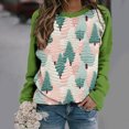 thumbnail image 1 of pimelu Christmas Sweater Clearance Women Crew Neck Sweatshirt for Christmas Ladies Trendy Color Block Christmas Tree Print Pullover Girls Round Neck Long Sleeve Shirt Tops, 1 of 3