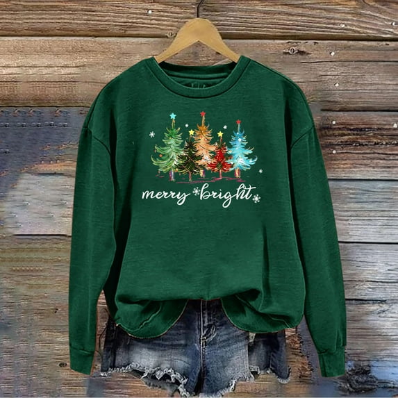 pimelu Christmas Sweater Clearance Womens Christmas Sweatshirt Plus Size Fashion Christmas Tree Graphics Print Sweatshirt Girls Long Sleeve Crewneck Pullover Tops