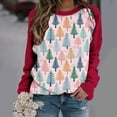 thumbnail image 1 of pimelu Christmas Sweater Clearance Womens Christmas Tops Ladies Fashion Christmas Tree Print Color Block Pullover Shirt Girls Raglan Long Sleeve Crewneck Sweatshirt, 1 of 3