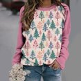 thumbnail image 1 of pimelu Christmas Sweater Clearance Womens Cute Shirts for Christmas Trendy Color Block Christams Tree Print Sweatshirt Girls Long Raglan Sleeve Round Neck Pullover Tops, 1 of 3