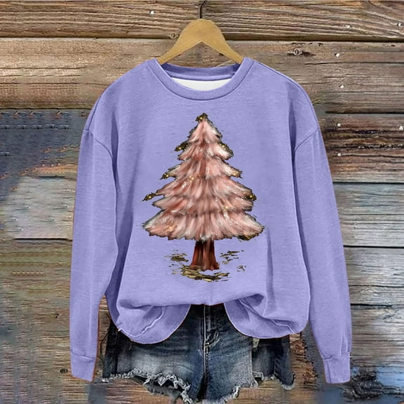pimelu Christmas Sweatshirt Christmas Sweater for Women Plus Size Long Sleeve Crewneck Sweatshirt Tops Ladies Fashion Christmas Tree Graphics Pullover Shirts