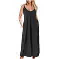 thumbnail image 1 of pimelu Dresses for Women Cocktail Dresses for Women Party Prom Plus Size Spaghetti Strap Long Dresses with Pocket Summer Fashion Solid Sleeveless Crewneck Girls Maxi Sun Dress, 1 of 5