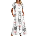 thumbnail image 1 of pimelu Dresses for Women Dresses for Women 2024 Beach Loose Pleated Swing Ruffle Hem Tunic Long Dress with Pocket Summer Trendy Geometric Graphics Short Sleeve Round Neck Womens Maxi Sun Dress, 1 of 6