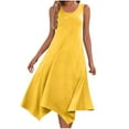 thumbnail image 1 of pimelu Dresses for Women Dresses for Women 2024 Loose Irregular Pleated Hem Beach Tank Knee-Length Dress Summer Trendy Solid Sleeveless Crewneck Womens Midi Dress, 1 of 6
