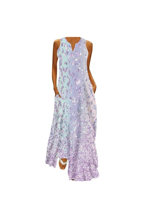Dresses for Women Dresses for Women 2024 Party Prom Loose Flowy Ruffle Hem Long Tank Dress with Pocket Summer Elegant Sequin Sleeveless V-Neck Womens Maxi Sun Dresses
