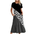thumbnail image 1 of pimelu Dresses for Women Dresses for Women 2024 Pleated Swing Loose Pocket A Line Beach Maxi Dress Summer Vintage Leopard Print Short Sleeve Round Neck Womens Long Dresses, 1 of 4