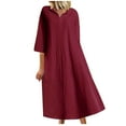 thumbnail image 1 of pimelu Dresses for Women Dresses for Women Button up Plus Size Loose Swing Cotton Linen Maxi Dress Summer Elegant Solid Elbow-Length Lapel Women Long Sundresses, 1 of 6