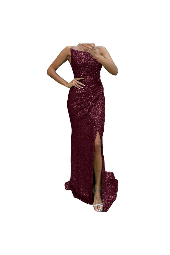 Dresses for Women Dresses for Women Wedding Guest Party Slim Fit Slit Elegant Sequin Formal Long Dress Summer Elegant Solid Sleeveless Round Neck Womens Maxi Dress