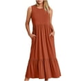 thumbnail image 1 of pimelu Dresses for Women Formal Dresses for Women Loose Flowy Pleated Swing Beach Long Tank Dresses with Pocket Summer Trendy Solid Sleeveless Crewneck Girls Maxi Dresses, 1 of 6