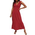 thumbnail image 1 of pimelu Dresses for Women Maxi Dress for Women Beach Boho Empire Waist Flowy Ruffle Swing Strap Long Dresses Summer Vintage Solid Short Sleeve V-Neck Womens Maxi Sun Dress, 1 of 7