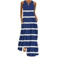 thumbnail image 1 of pimelu Dresses for Women Maxi Dress for Women Beach Boho Loose Maxi Tank Dresses with Pocket Summer Elegant Striped Print Sleeveless V-Neck Women Long Sun Dresses, 1 of 5