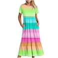thumbnail image 1 of pimelu Dresses for Women Maxi Dresses for Women 2024 Flowy Loose Pleated Ruffle Swing Tunic Pocket Maxi Dresses Summer Vintage Color Patchwork Short Sleeve Round Neck Girls Long Sundress, 1 of 6