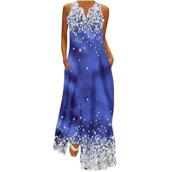 pimelu Dresses for Women Summer Dresses for Women 2024 Loose Pocket Evening Party Formal Tank Maxi Dresses Summer Fashion Tie-Dye Print Sleeveless V-Neck Ladies Long Sundress