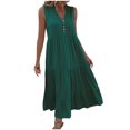thumbnail image 1 of pimelu Dresses for Women Summer Dresses for Women Beach Button up Loose Ruffle Swing Tank Long Dress Summer Vintage Solid Sleeveless V-Neck Girls Maxi Dresses, 1 of 6