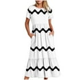 thumbnail image 1 of pimelu Dresses for Women Summer Dresses for Women Flowy Ruffle Swing Pleated Tunic Long Dresses with Pocket Summer Vintage Striped Print Short Sleeve Crewneck Ladies Maxi Sundresses, 1 of 6