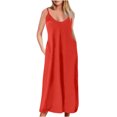 thumbnail image 1 of pimelu Dresses for Women Summer Dresses for Women Party Prom Plus Size Spaghetti Strap Long Dresses with Pocket Summer Elegant Solid Sleeveless Crewneck Ladies Maxi Dresses, 1 of 5