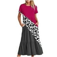 thumbnail image 1 of pimelu Dresses for Women Summer Dresses for Women Pleated Swing Loose Pocket A Line Beach Maxi Dress Summer Formal Leopard Print Short Sleeve Round Neck Women Long Sundresses, 1 of 4