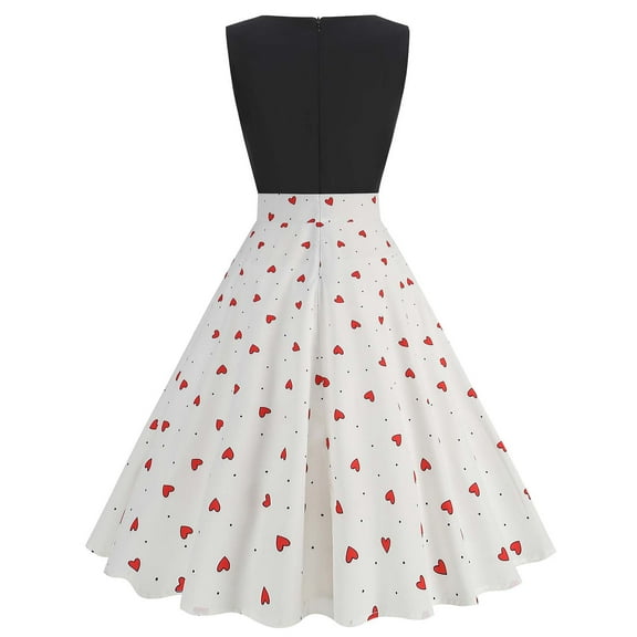 pimelu Dresses for Women Summer Dresses for Women Wedding Guest Empire Waist Pleated Swing Formal Tank Midi Dress Summer Trendy Heart Print Sleeveless Round Neck Girls Knee-Length Sun Dress