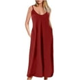 thumbnail image 1 of pimelu Dresses for Women Sundresses for Women Plus Size Beach Party Spaghetti Strap Maxi Dresses with Pocket Summer Trendy Solid Sleeveless Round Neck Women Long Sun Dresses, 1 of 4