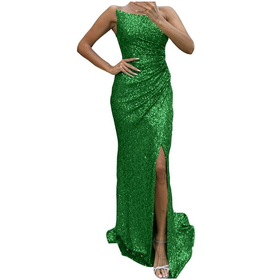 pimelu Dresses for Women Sundresses for Women Wedding Guest Party Slim Fit Slit Elegant Sequin Formal Long Dress Summer Fashion Solid Sleeveless Round Neck Ladies Maxi Sundress