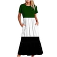 thumbnail image 1 of pimelu Dresses for Women Womens Dresses Pleated Swing Loose Pocket A Line Beach Long Dress Summer Fashion Color Block Short Sleeve Round Neck Women Maxi Dresses, 1 of 4