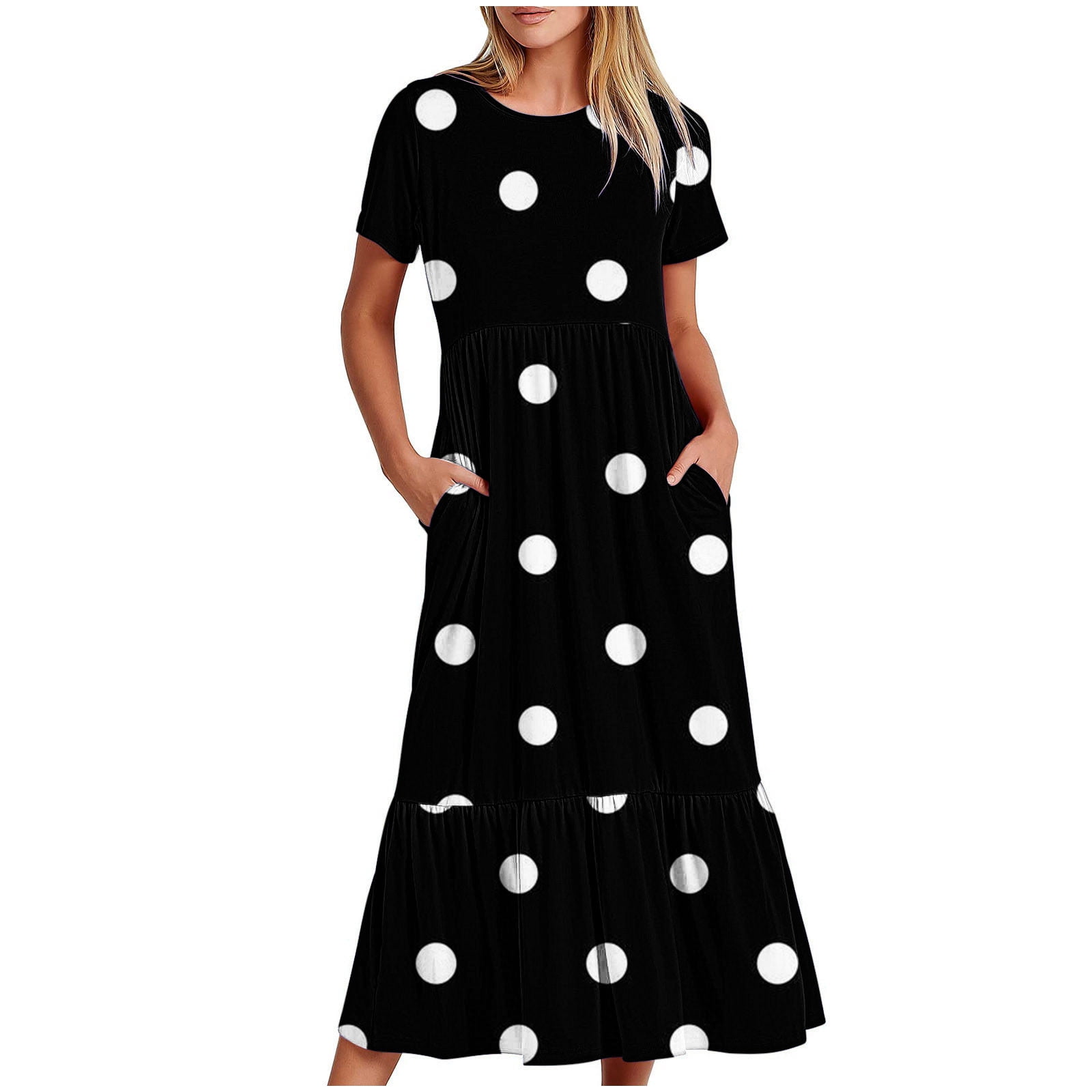 Summer Pleated Short-sleeved Dress INS Fashion Waist-tied Beach Dresse Women's Clothing