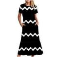 thumbnail image 1 of pimelu Dresses for Women Womens Summer Dresses Flowy Ruffle Swing Pleated Tunic Long Dresses with Pocket Summer Fashion Striped Print Short Sleeve Crewneck Women Maxi Sundress, 1 of 6