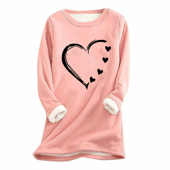 pimelu Fleece Sweatshirt for Women Winter Plush Pullover Sweater for Women Warm Thickened Cozy Fleece Lined Sweatshirts Fashion Heart Graphics Print Long Sleeve Crewneck Tops
