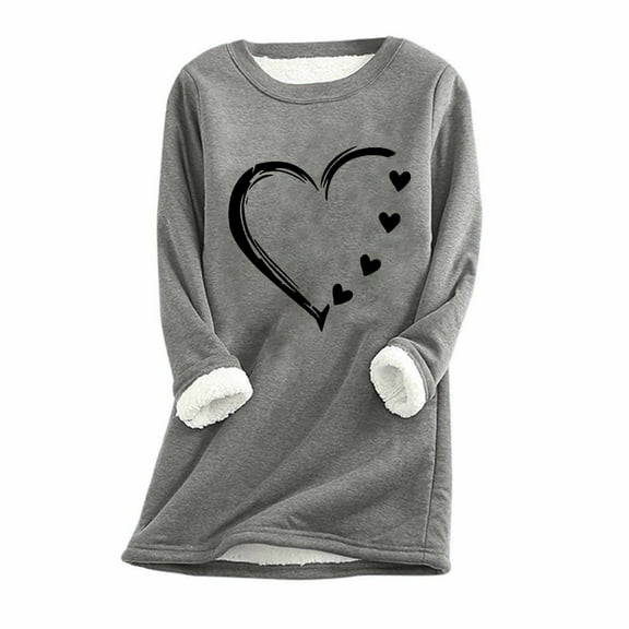 pimelu Fleece Sweatshirt for Women Winter Plush Pullover Sweater for Women Warm Thickened Cozy Fleece Lined Sweatshirts Fashion Heart Graphics Print Long Sleeve Crewneck Tops