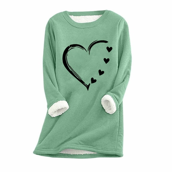 pimelu Fleece Sweatshirt for Women Winter Plush Pullover Sweater for Women Warm Thickened Cozy Fleece Lined Sweatshirts Fashion Heart Graphics Print Long Sleeve Crewneck Tops